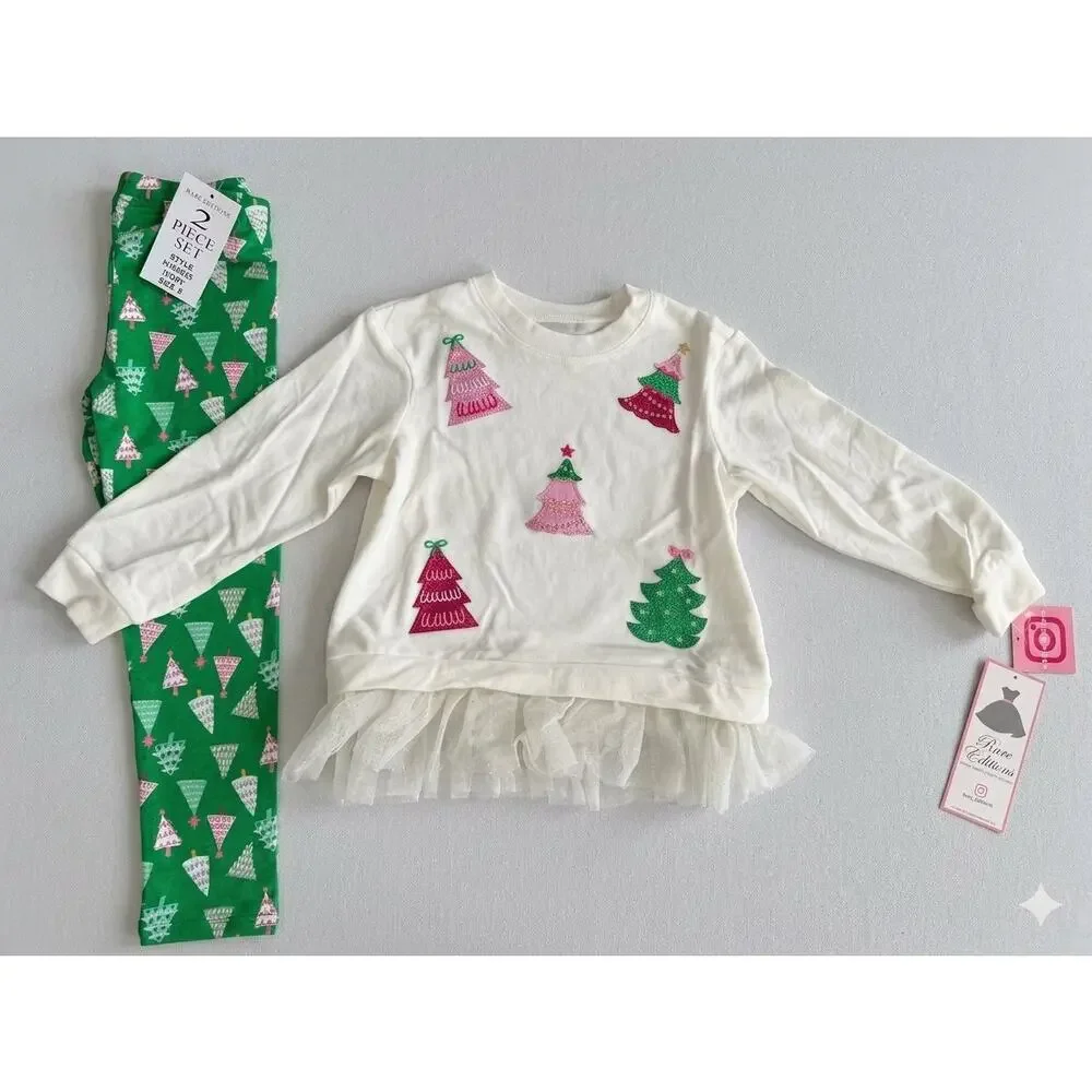 NEW! Rare Editions 2PC Baby Girls Multicolored Christmas Tree Set Size 5